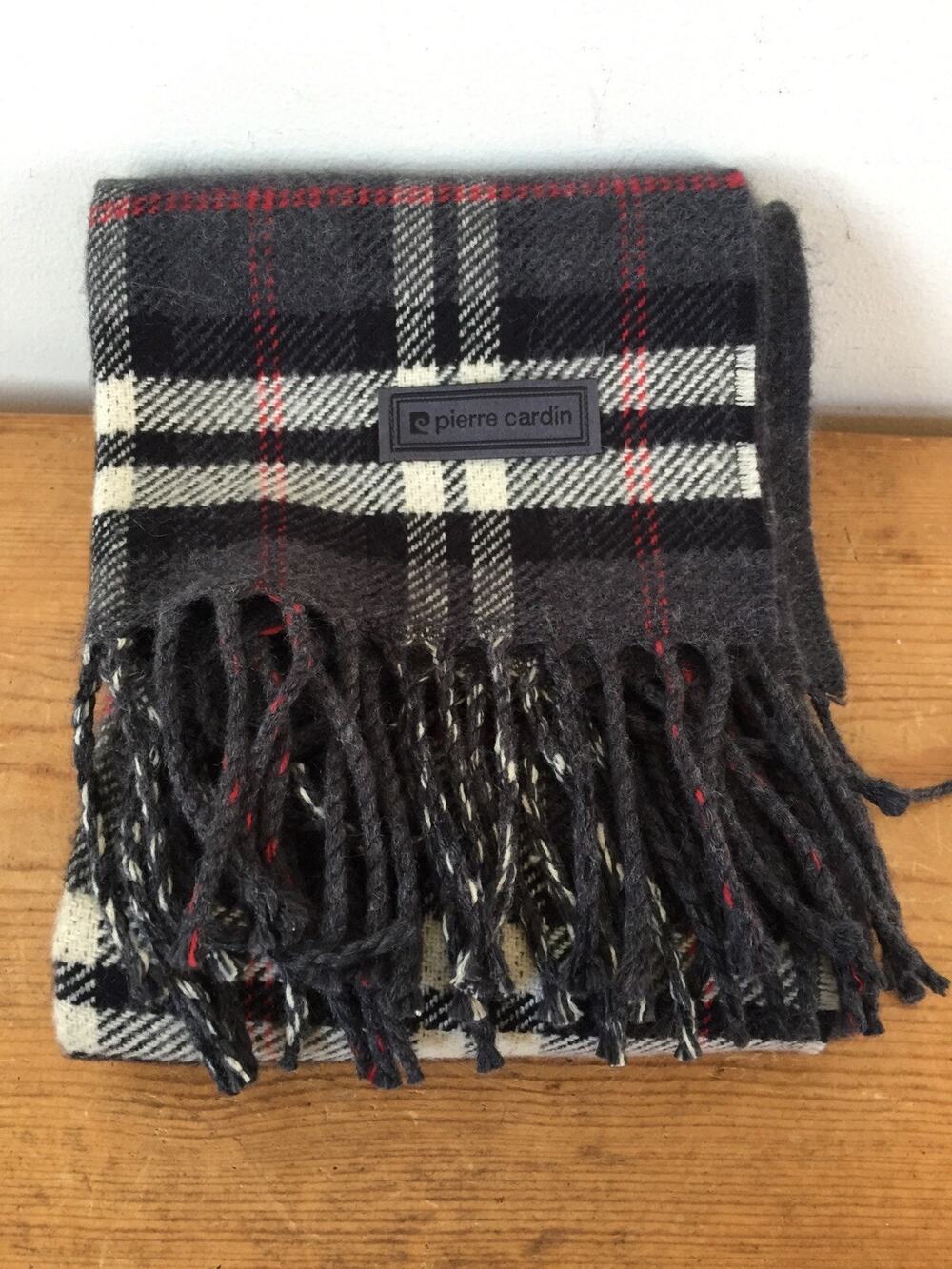 Pierre Cardin Soft Wool Cashmere Tartan Plaid Check Winter Neck Scarf 12"x60"